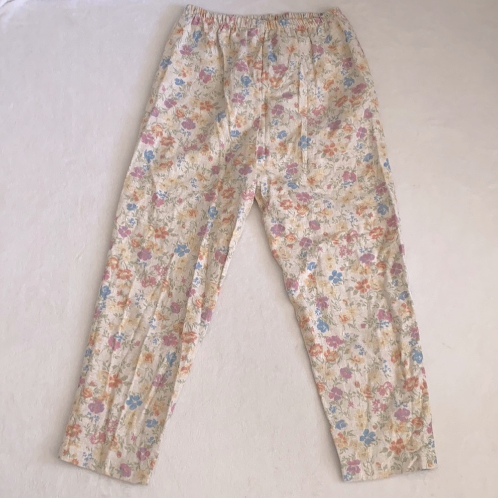 {VTG} Dividends Maternity | Floral Print Cotton Linen Crop Pants Pockets (10P)